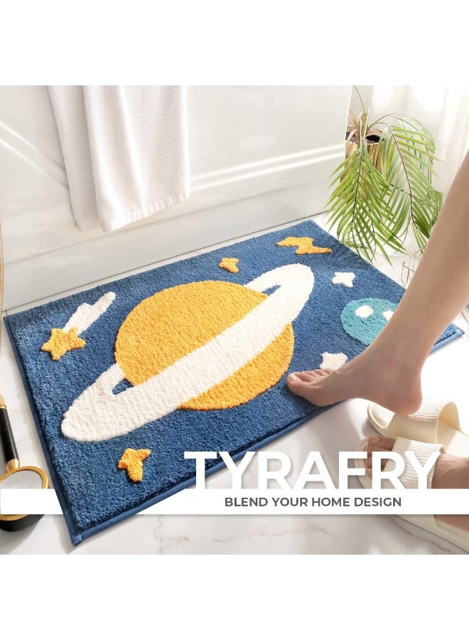 Tyrafry Bath Rug Cute Space Bathroom Rug Mat for Bathroom, Soft Microfiber Rug Water Absorbent Bath Mat fot Kids, Bedroom, Kitchen, Dinning, Non Skid Machine Washable Funny Rug (Planet, 16x24) - Image 2